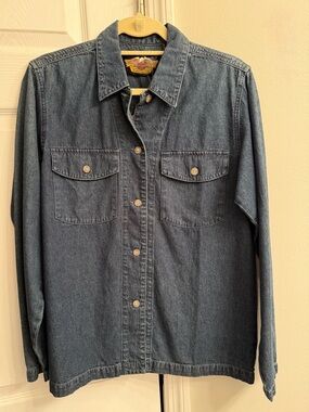Harley-Davidson Denim Button-Down Shirt in Faded Blue